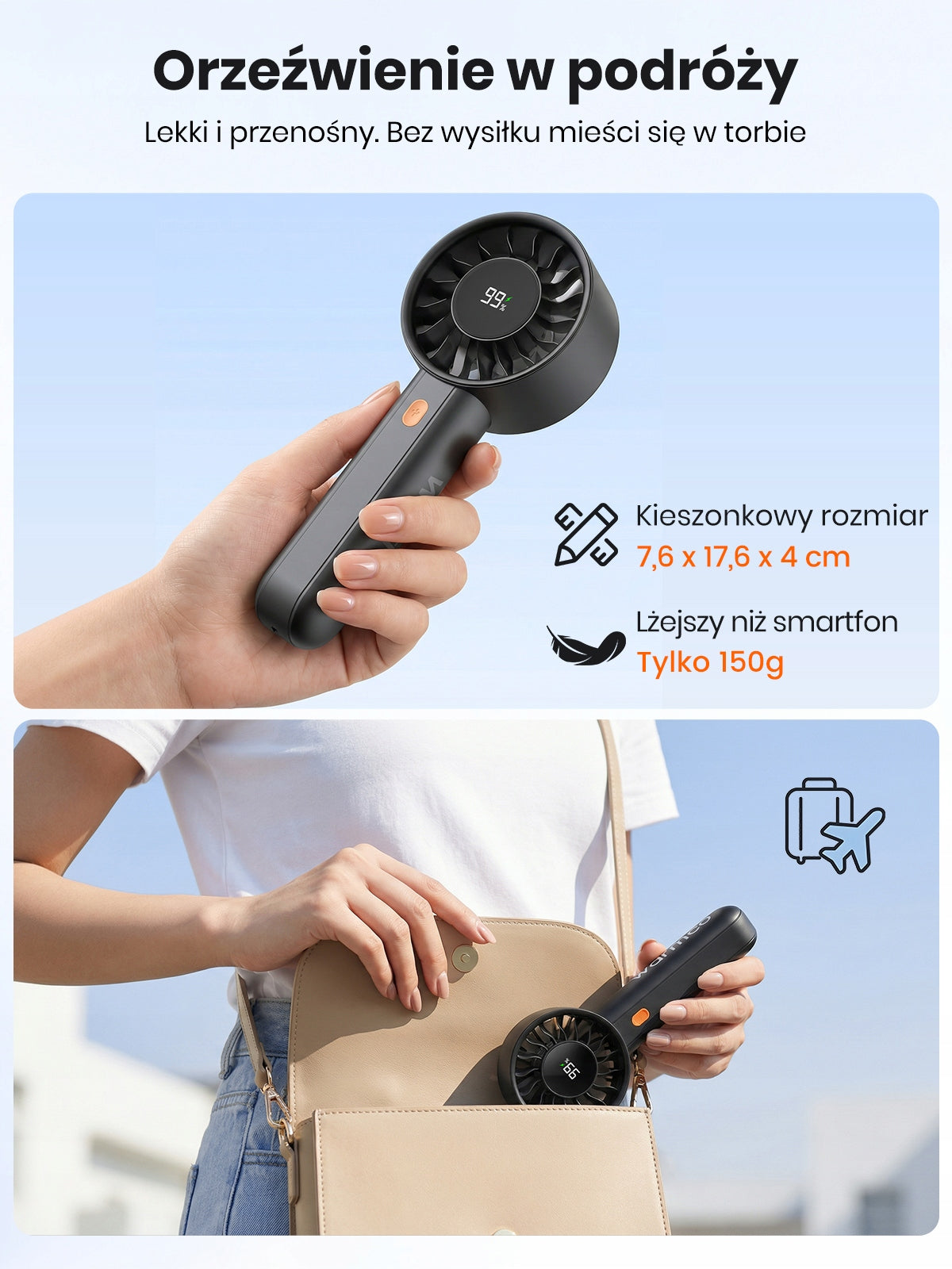 Mini Wentylator Ręczny Wiatraczek USB Warmco Przenośny Wiatrak 5000mAh Fan type mini