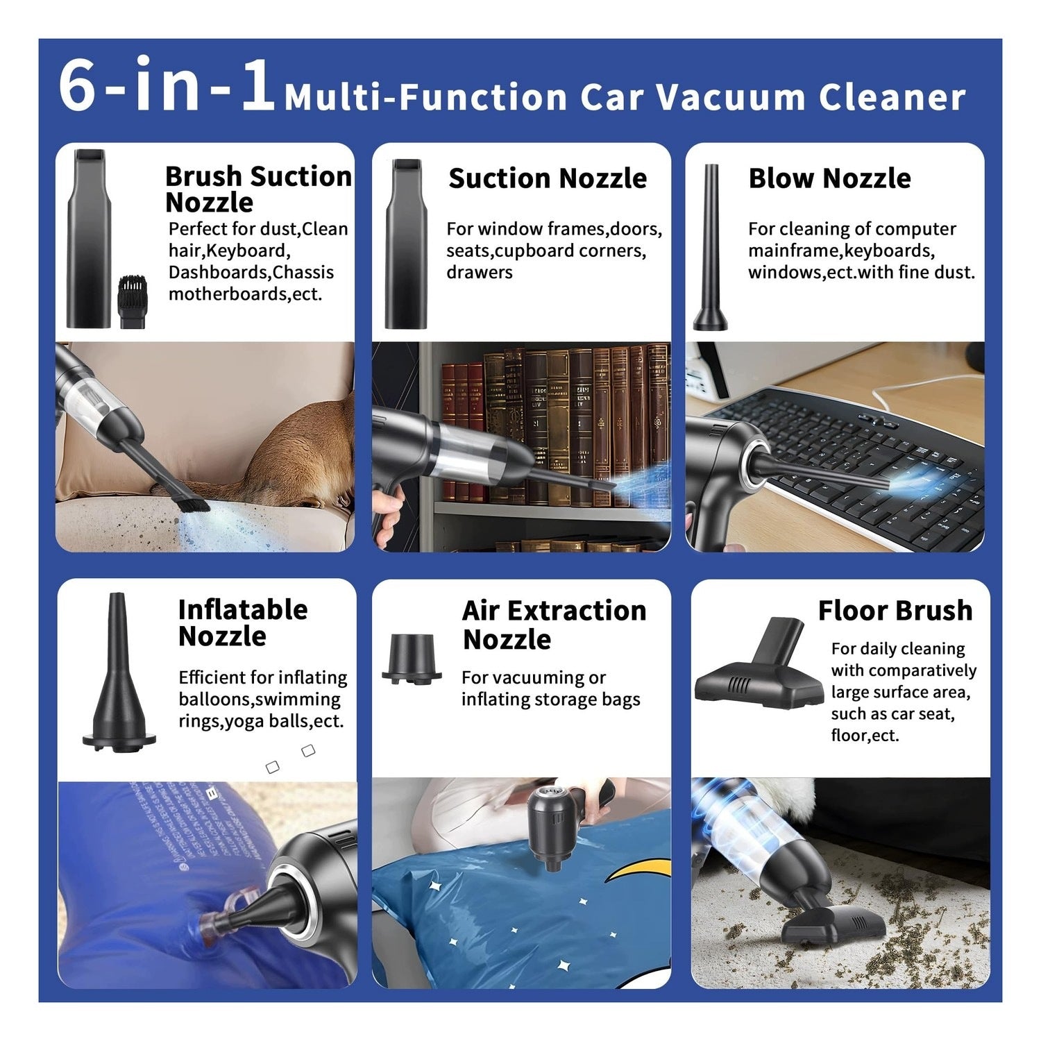 Mini cordless 3-in-1 vacuum cleaner - for car and home - power 15000Pa Brand no brand