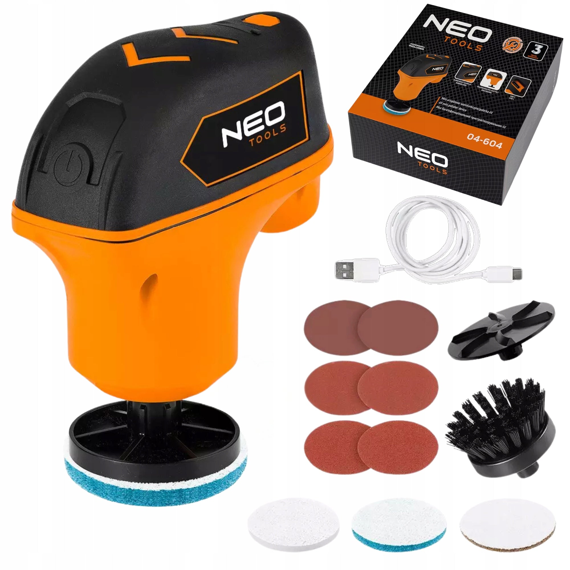 Mini multifunction device polisher 4V USB-C + accessories 12pcs NEO TOOLS