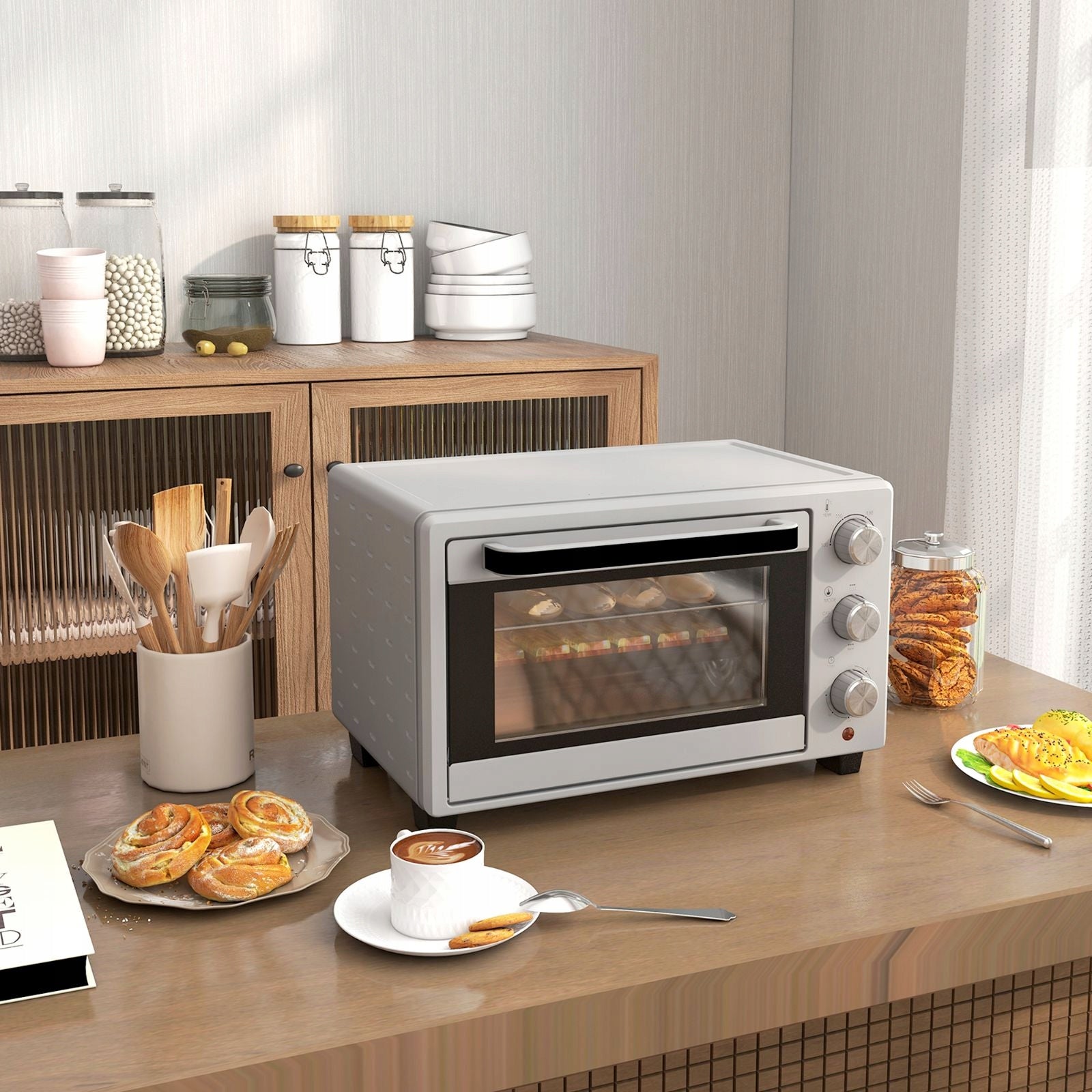 Mini oven 21L 1400W timer 3 baking modes silver Dominant color silver
