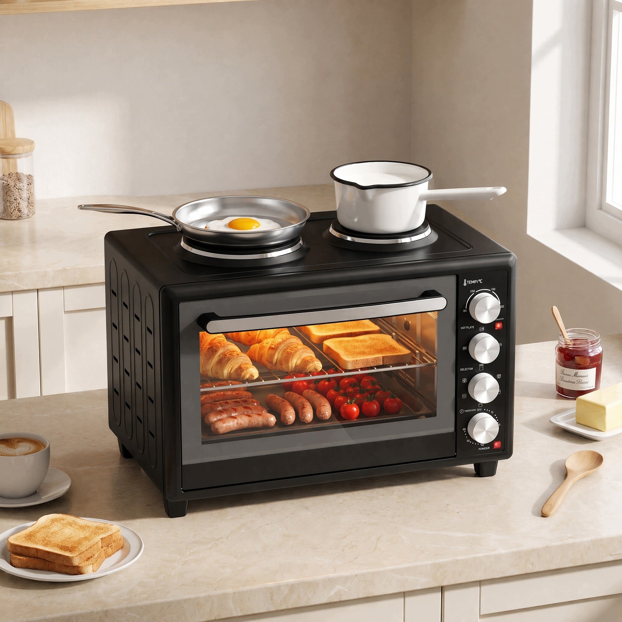 Mini oven 36 l HOMCOM with 2 cooking rings, electric, 90 – 230°C Packaging status original