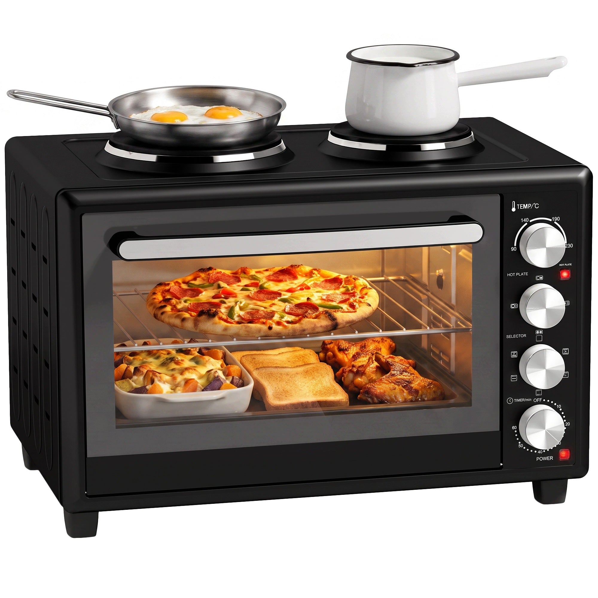 Mini oven 36 l HOMCOM with 2 cooking rings, electric, 90 – 230°C