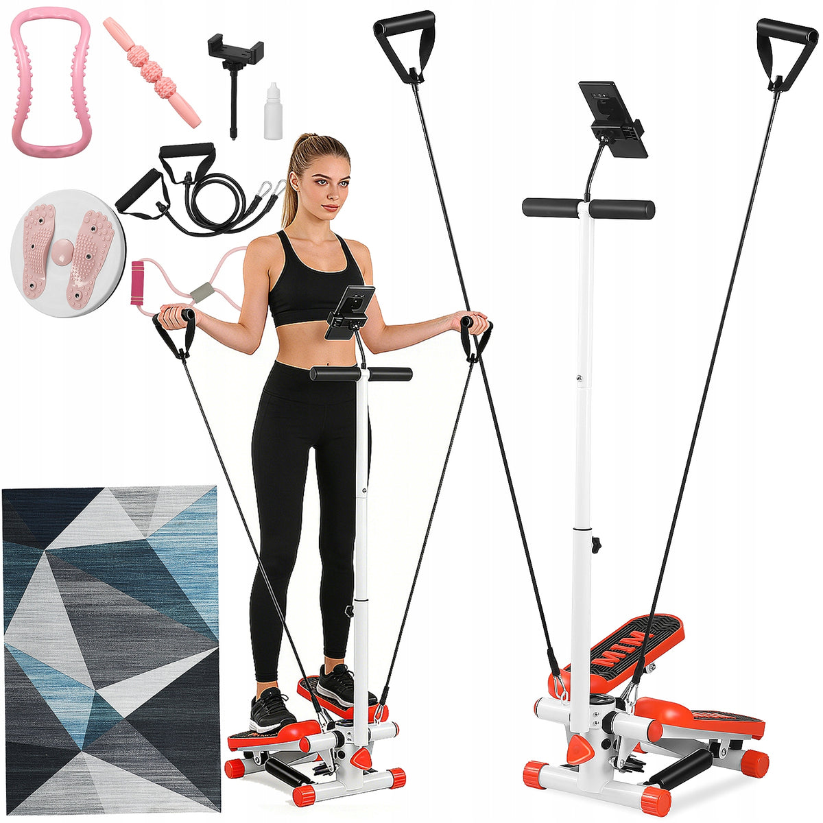 Mini stepper, LCD monitor, resistance bands, for leg and hand training