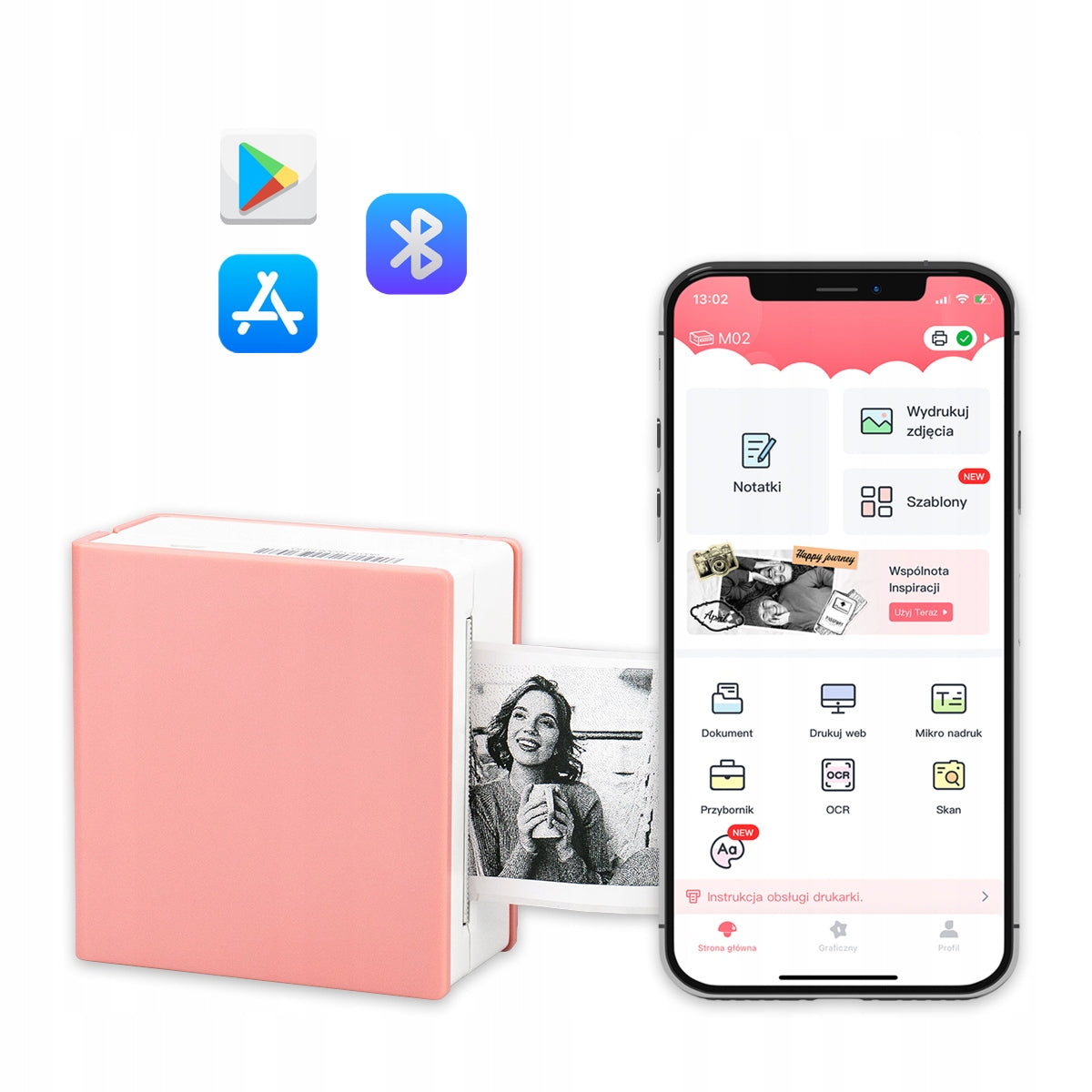 Mini thermal printer Phomemo M02 PRO for self-adhesive labels 304 DPI Manufacturer code D-M02PRO-PINK