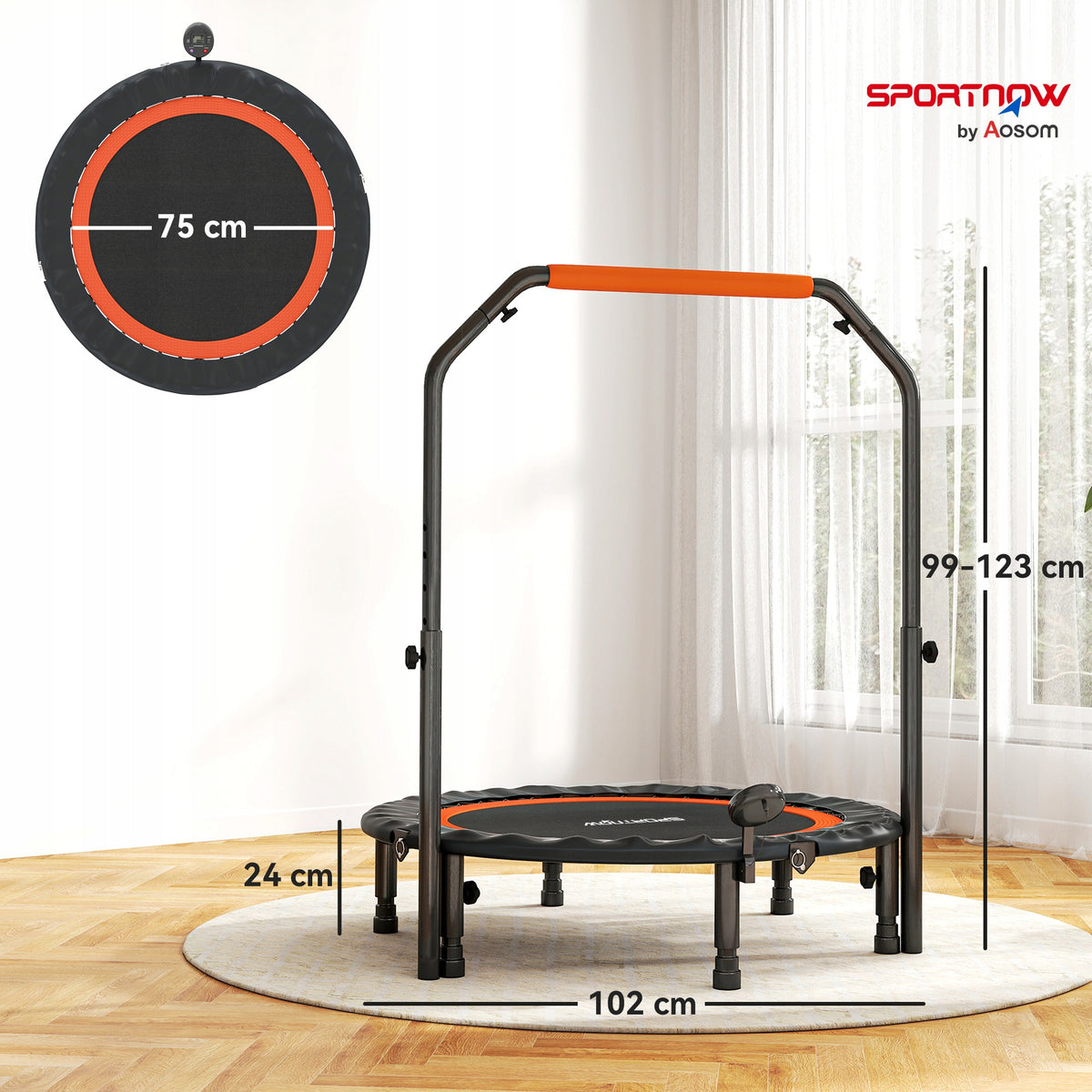 Mini trampoline FITNESS SPORTNOW Ø102 cm, black+red, 100 kg Mat diameter 102 cm