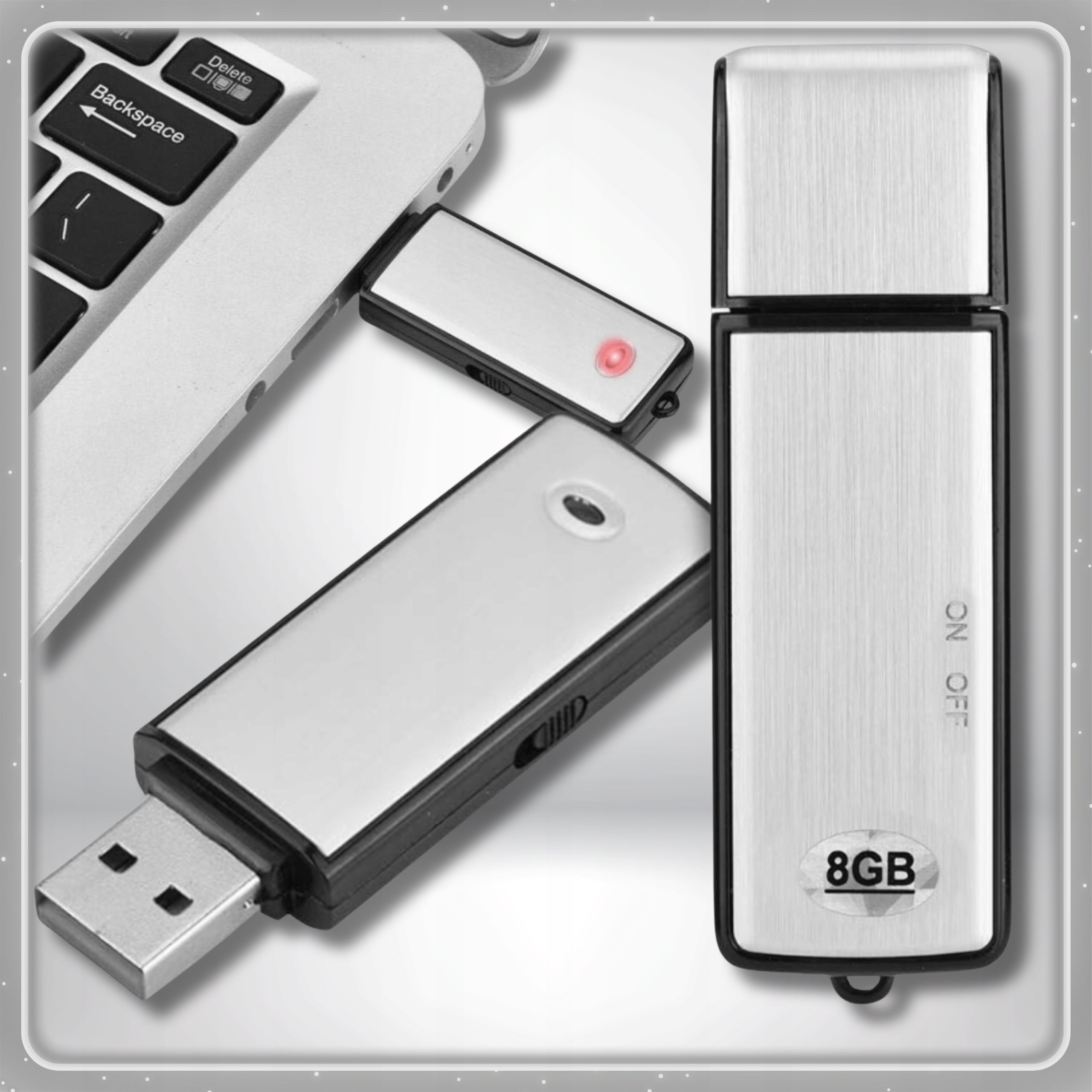 Mini voice recorder in 2-in-1 flash drive spy discreet eavesdropping recorder Manufacturer code PENDRIVE 8GB podsłuch detekcja dźwięku szpieg
