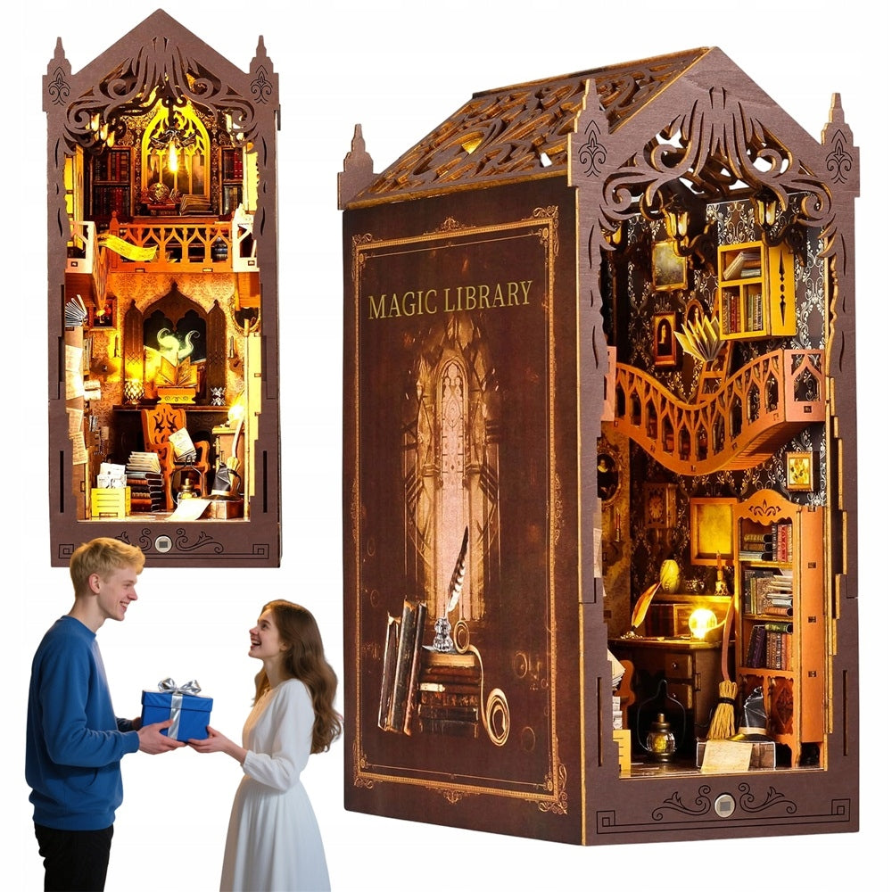 Miniature DIY Cottage With Light Wooden Bookends In 3D Puzzle