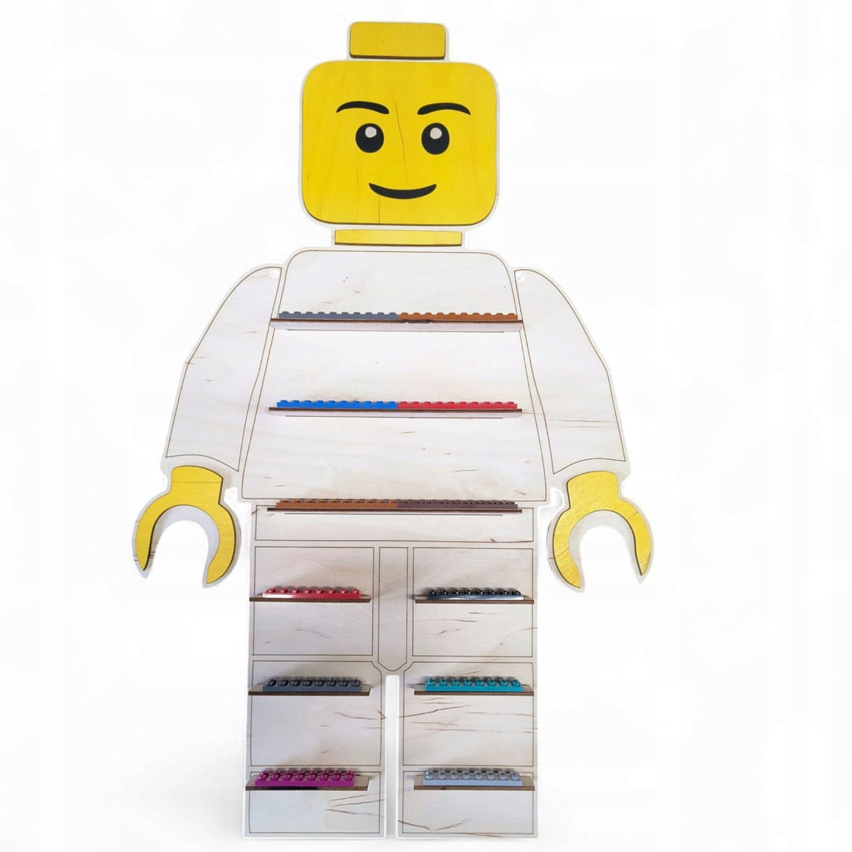 Minifigure shelf yellow head organizer display gift 57x36