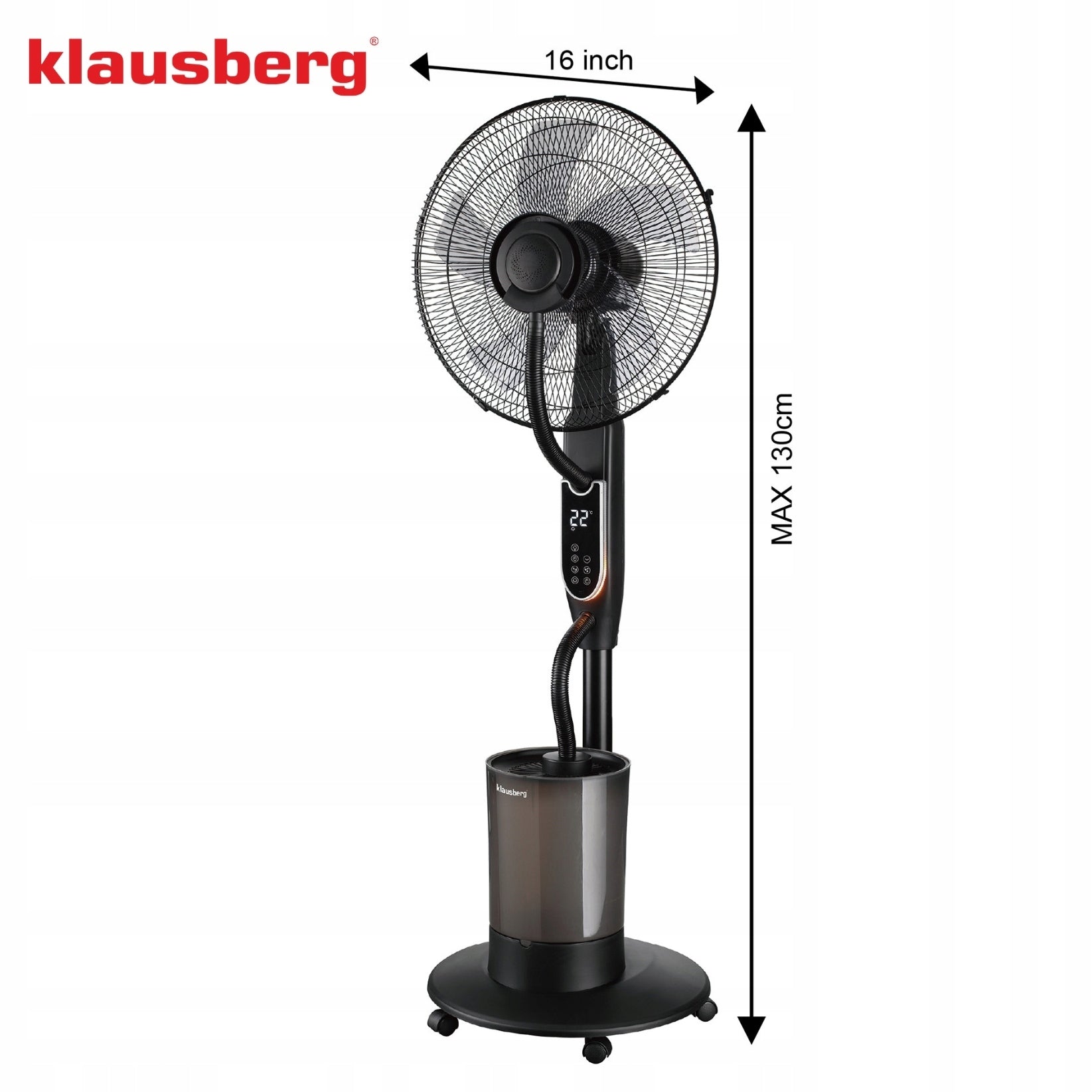 Mist fan with humidifier KLAUSBERG KB-9034 16" LED 5L remote timer Model Wentylator z Mgiełką wodną