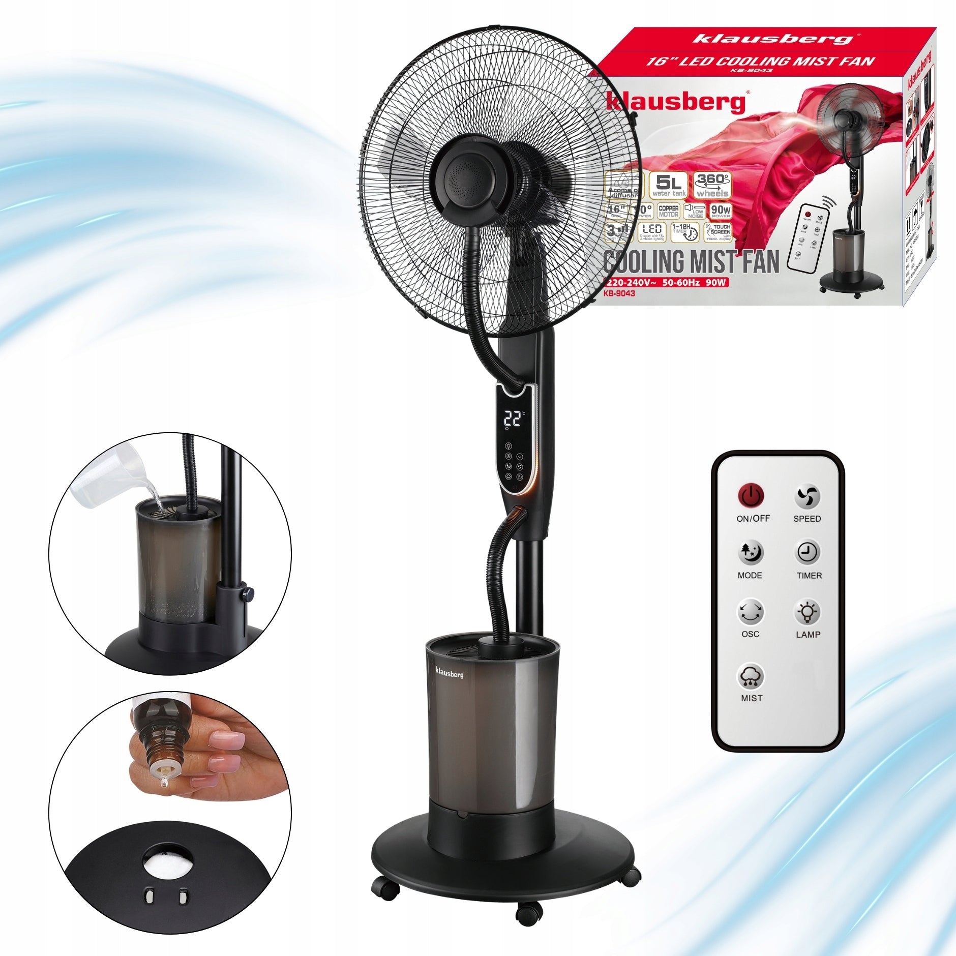 Mist fan with humidifier KLAUSBERG KB-9034 16" LED 5L remote timer