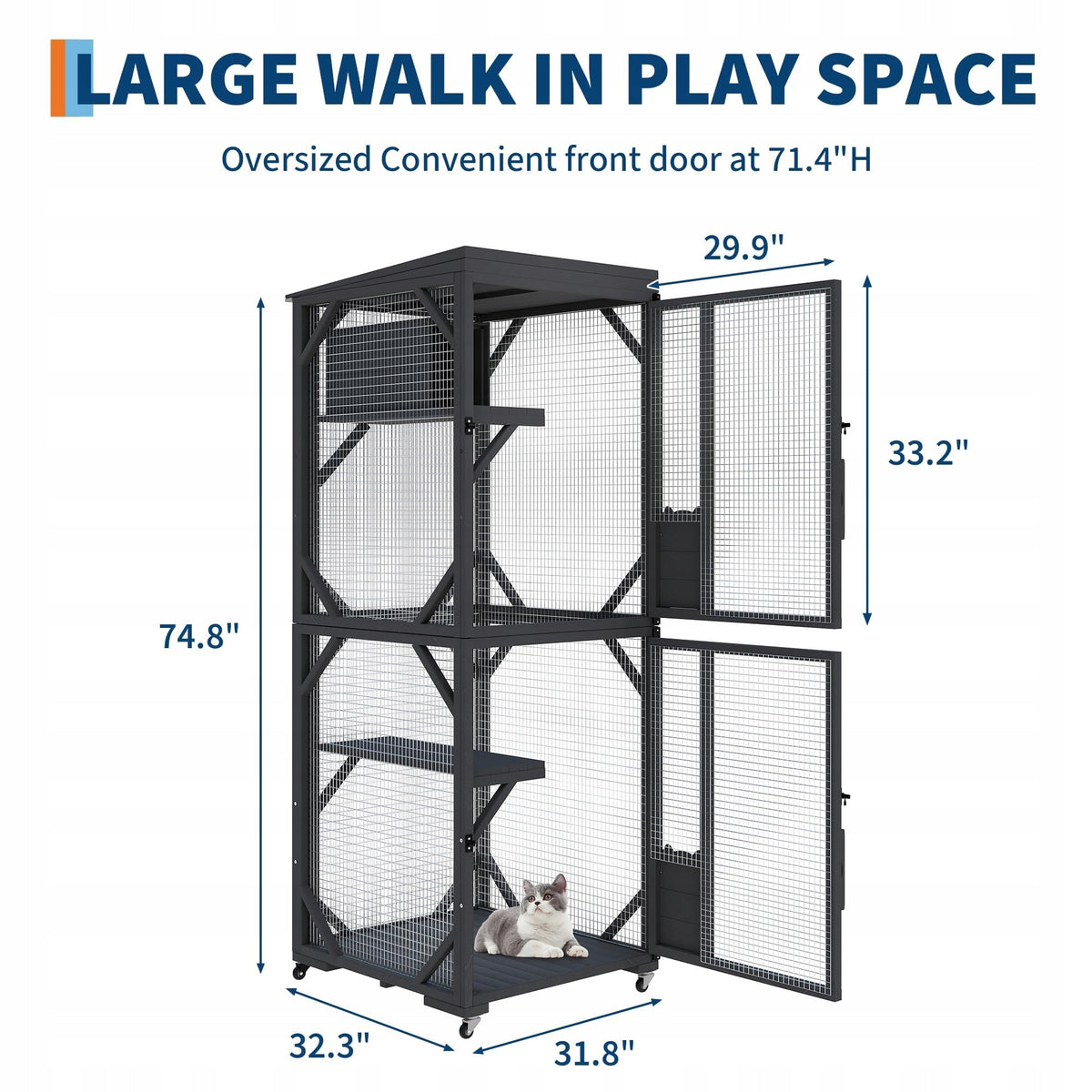 Mobile Catio on Wheels 2-Story Wooden Cat Enclosure 190 x 82 x 81 cm Black Manufacturer code 880986658606