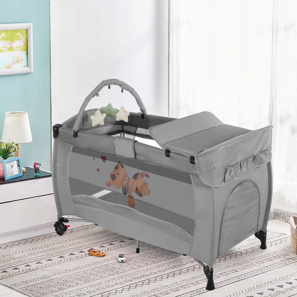 Mobile Travel Cot Folding With Changing Table and Bridge Grey Brand no brand