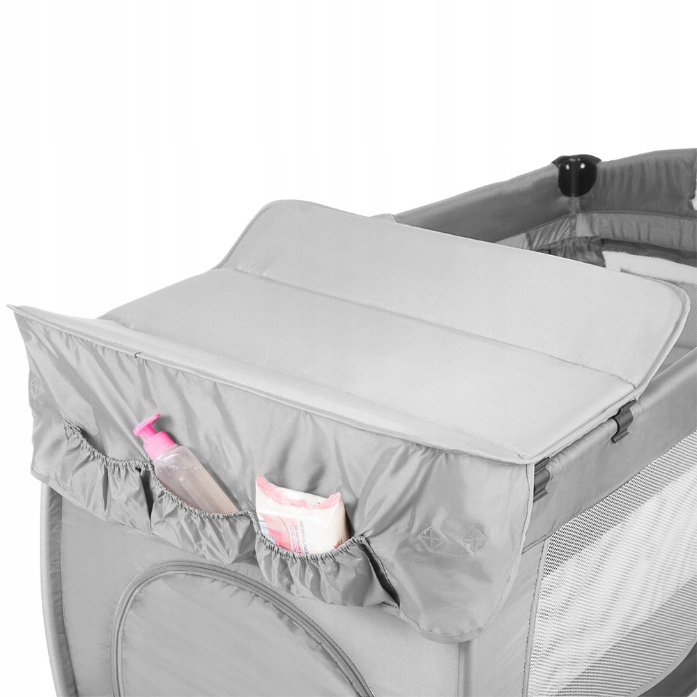 Mobile Travel Cot Folding With Changing Table and Bridge Grey Color black
