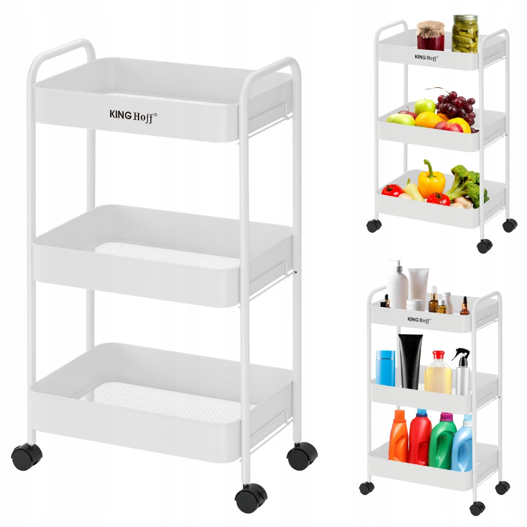 Mobile bookcase 3-level KINGHoff KH-1942 white metal with wheels Bookcase