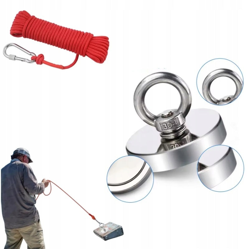 Mocny Wytrzymały Magnes Do Łowienia Metali Magnet Fishing Lina Karabinek