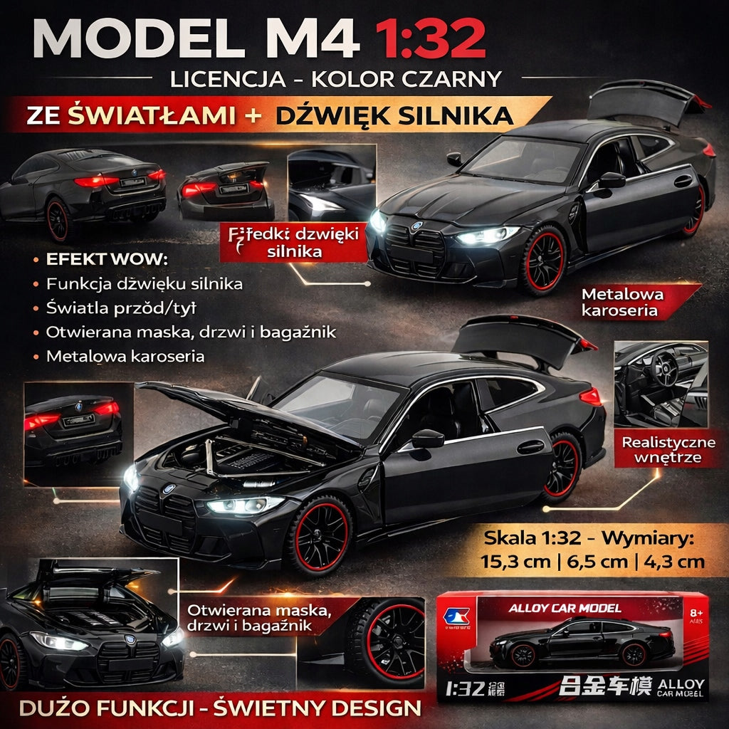 Model M4 1:32 Black Metal LED Lights Engine Sound Opening Door BMW Packaging status original