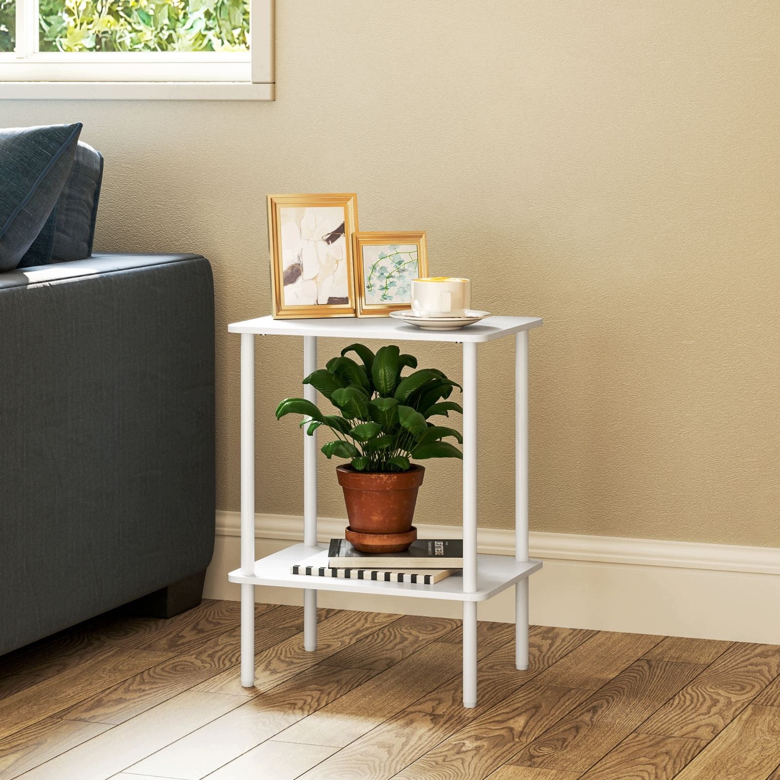 Modern 2-Tier Side Table with Shelf, White Manufacturer code 26032301001