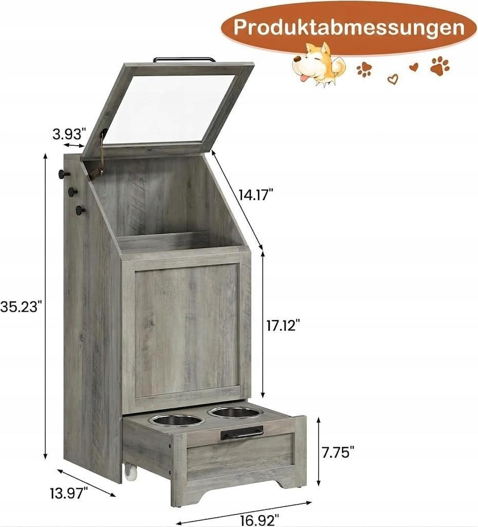 Modern Dog and Cat Feeding Station with Storage, 2 Raised Bowls Manufacturer code HONG KONG QIANWANLIANG LIMITED