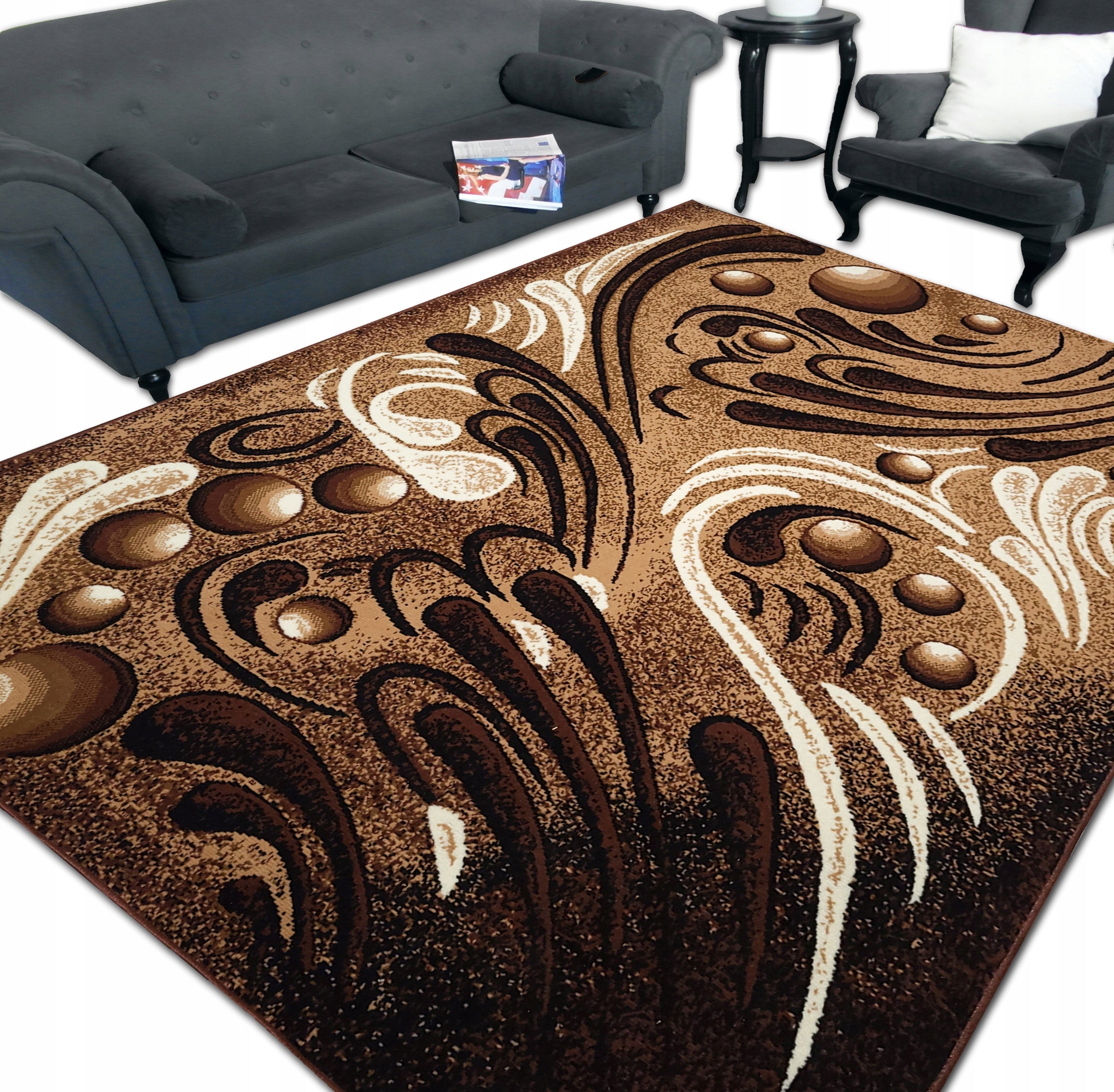 Modern Woven Carpet 200x300 2x3 Grey Brown Bordo Alfa BCF Shiraz