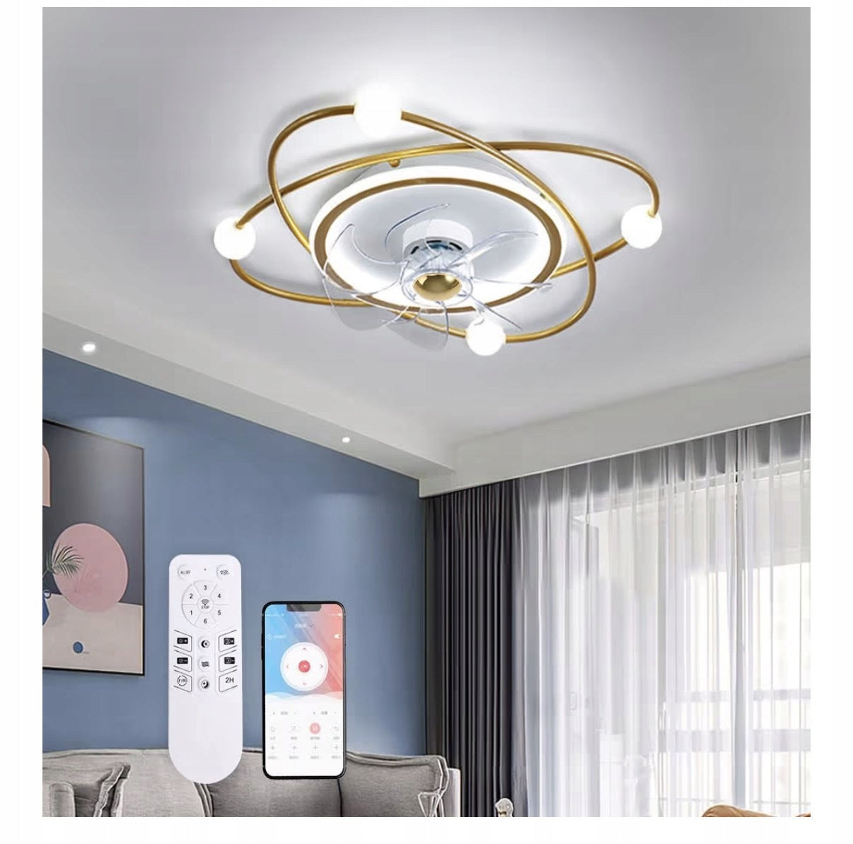 Modern ceiling fan with lighting, 58 cm, remote control, application Brand no brand