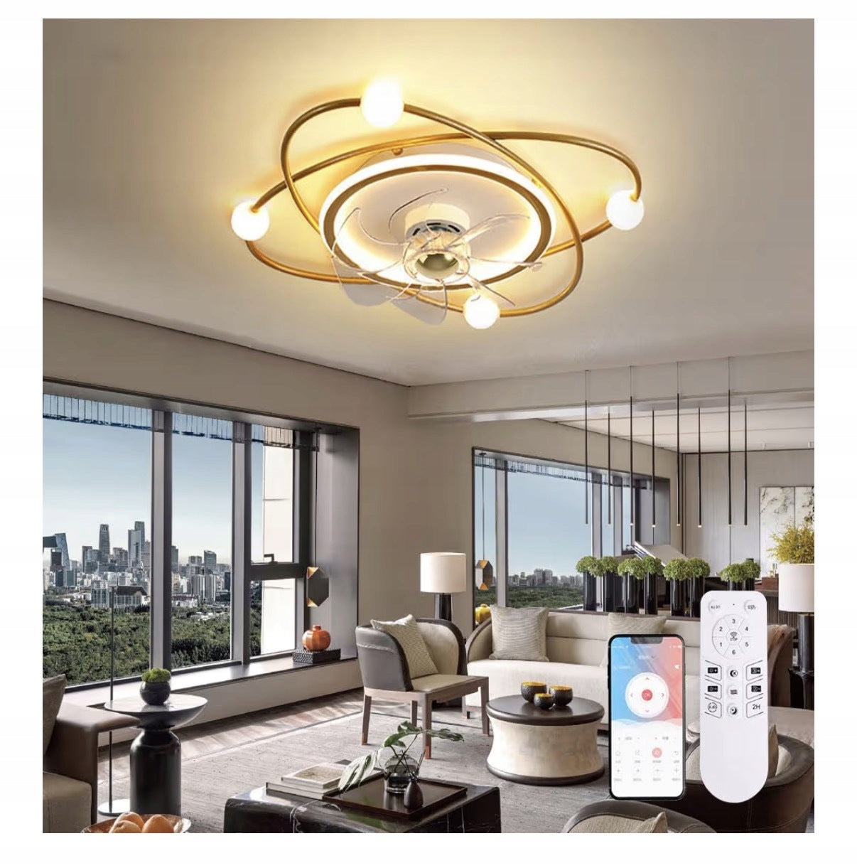 Modern ceiling fan with lighting, 58 cm, remote control, application Manufacturer code RR-WX-GSD