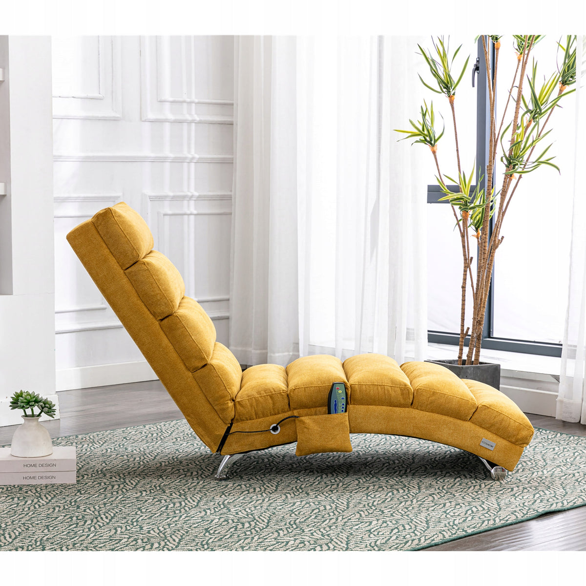 Modern reclining chair with gentle vibrations (mango-colored linen). Packaging status original