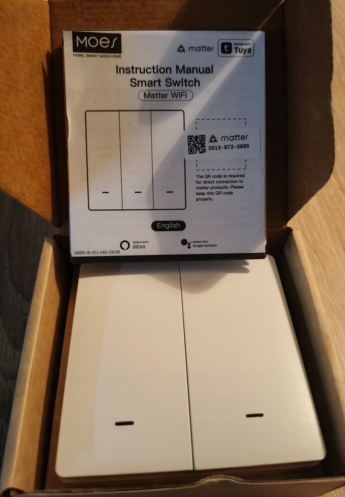 Moes Switch WiFi Light , Tuya , Google ,Alexa Manufacturer code WS-EUB