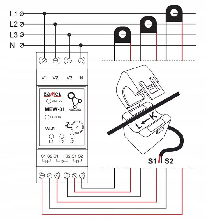 Monitor energy meter 3-phase two-way SUPLA WiFi MEW-01 LITE ZAMEL Manufacturer code MEW-01 LITE