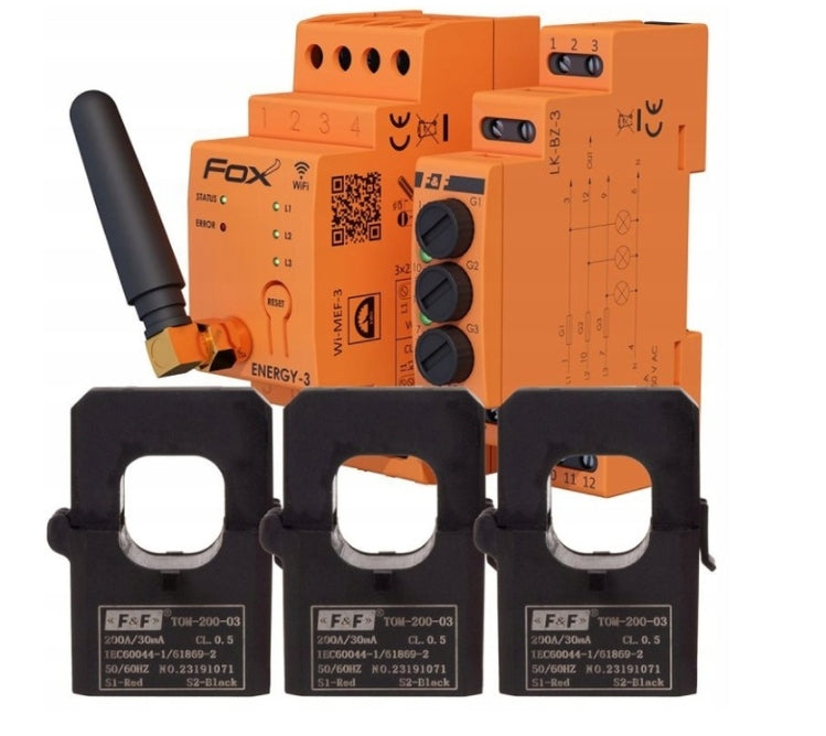 Monitor energy meter WiFi 3F 200A + gn. bezp. WI-MEF-3-200 FOX F&F