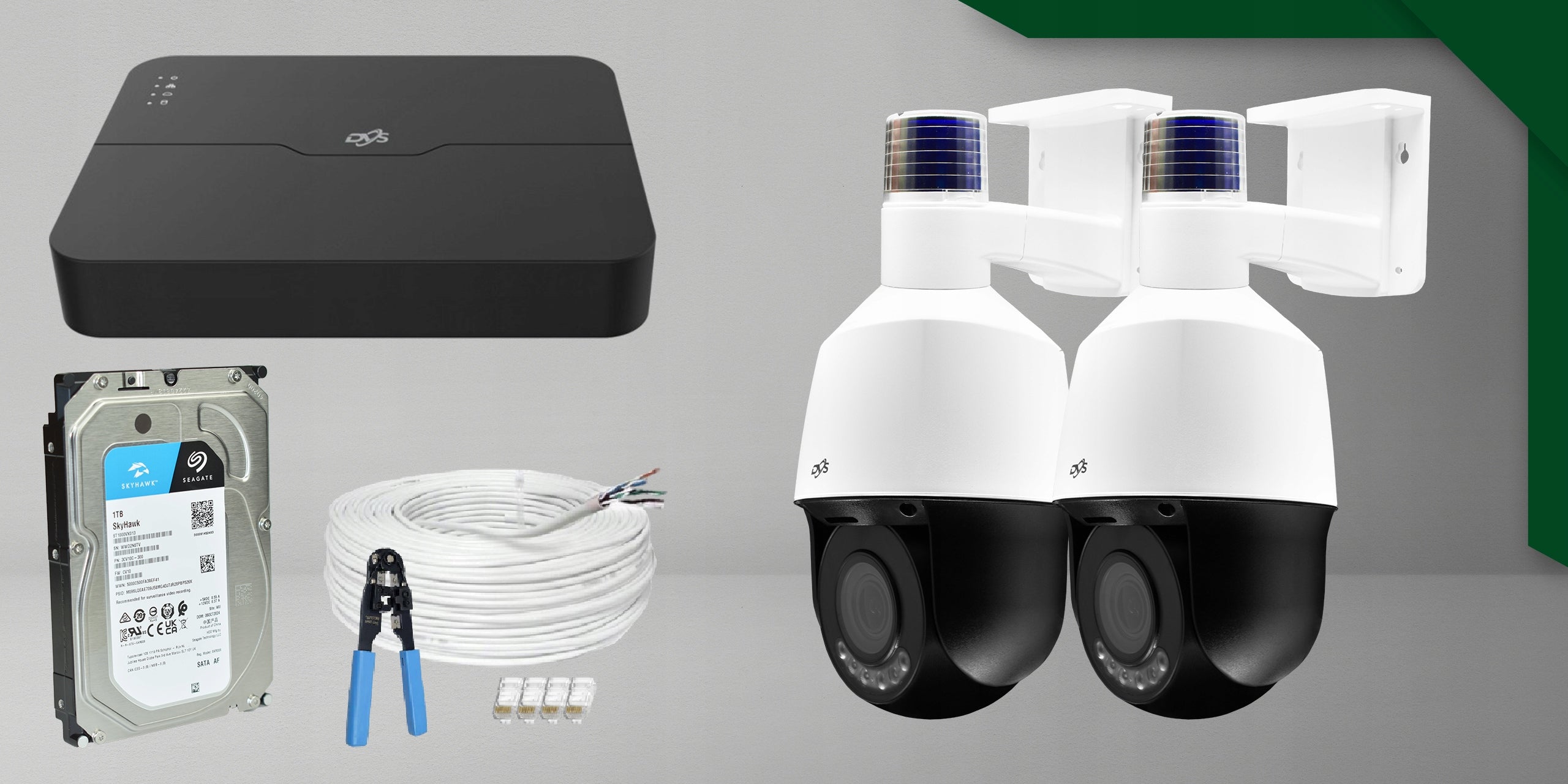 Monitoring Kit 2x Outdoor IP POE Rotary Camera 5Mp SMART AI 1TB Packaging status original