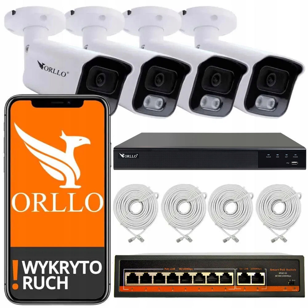 Monitoring Kit 4 IP Cameras POE Sensor SONY 5Mpix ORLLO POESET 4