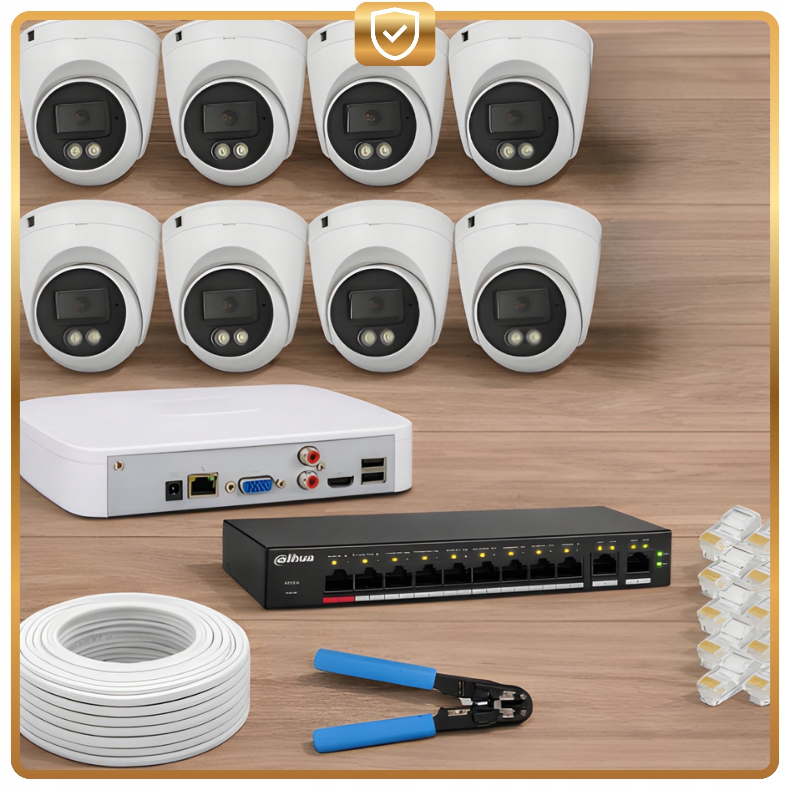 Monitoring Set of 8 PoE IP Cameras 4Mpx 2K Outdoor DOM COMPANY DAHUA IR LED Packaging status original