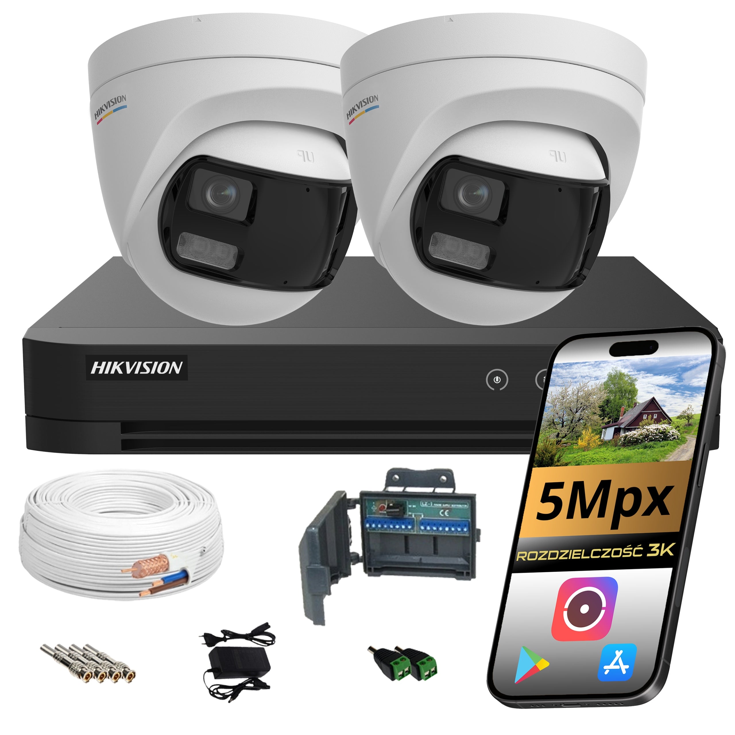 Monitoring kit 2 cameras Hikvision 5Mpx panoramic domes 180° APK