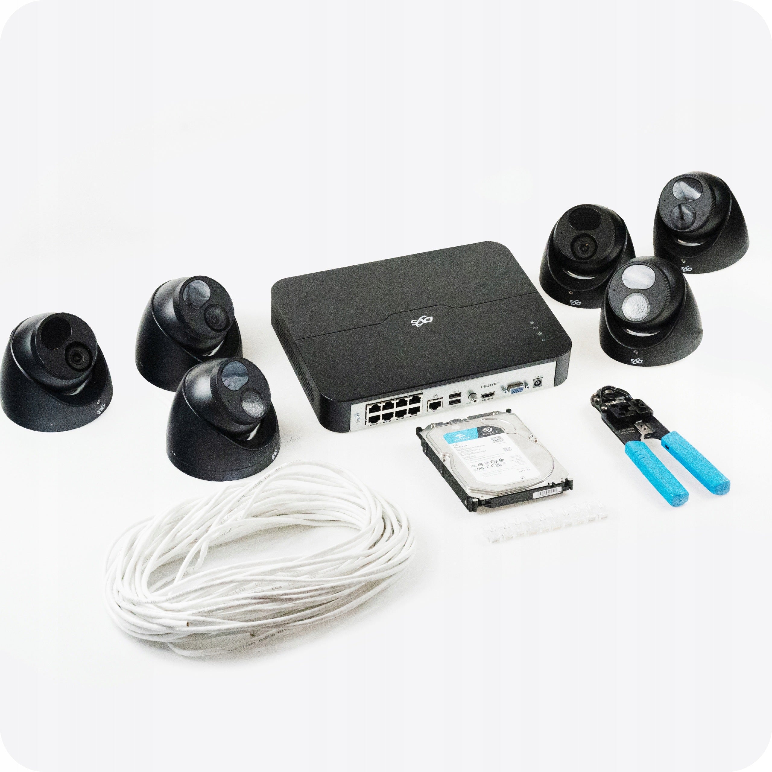 Monitoring kit 6 dome cameras black IP PoE 5Mpx drive 1TB company Packaging status original