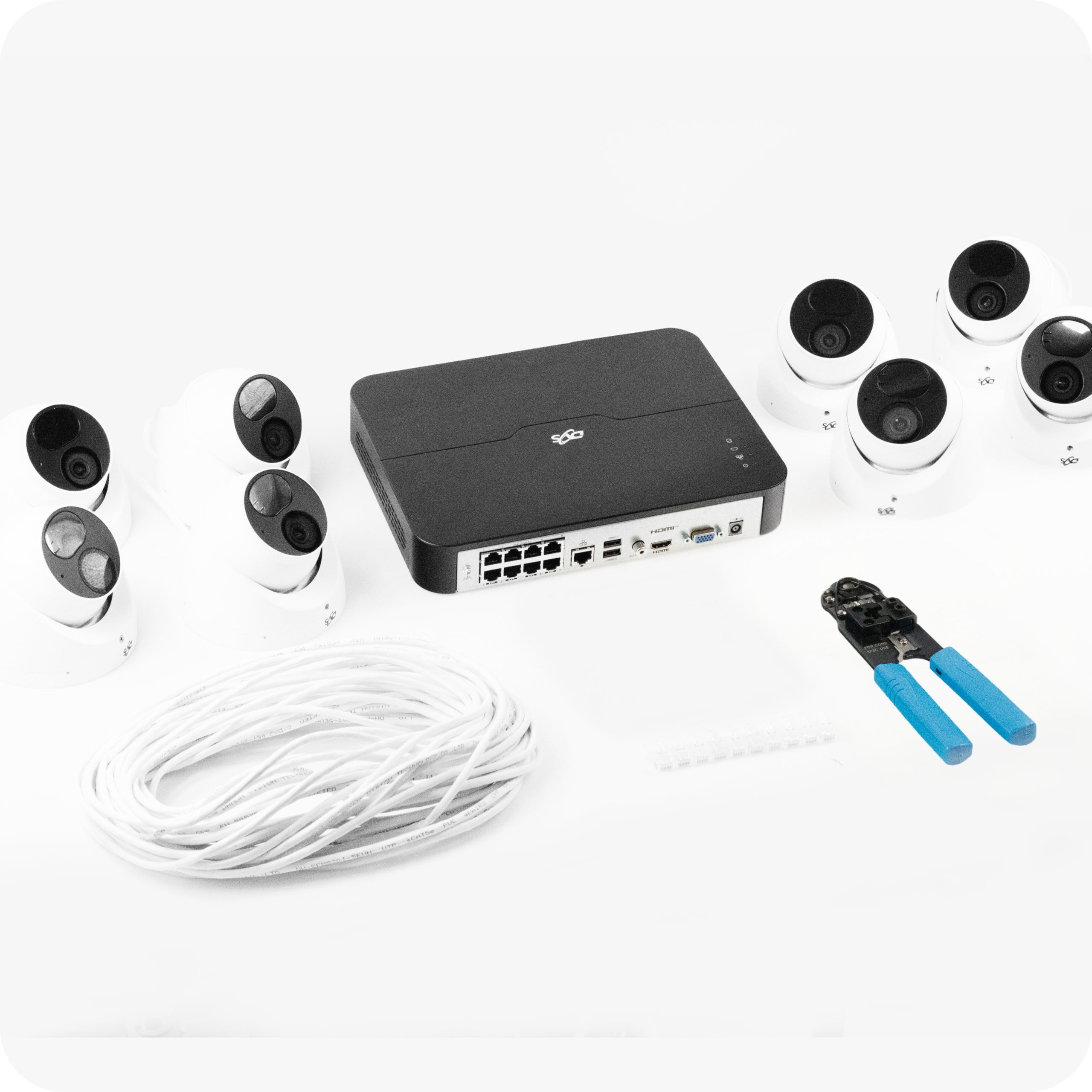 Monitoring kit 8 dome cameras IP PoE 5Mpx microphone storage house DVS Packaging status original