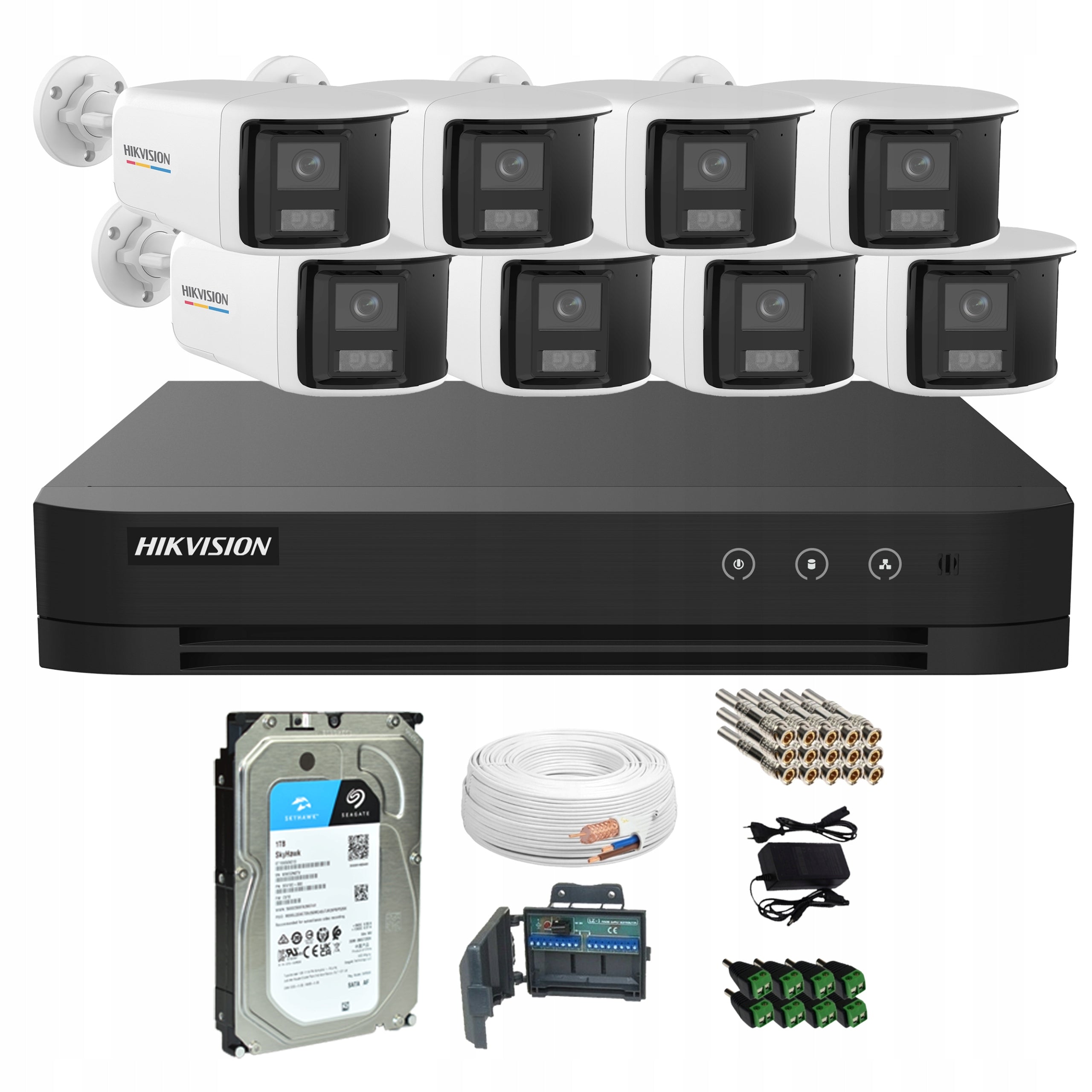 Monitoring set of 8 horn panoramic cameras 180° 5Mpx HIKVISION 1TB Packaging status original