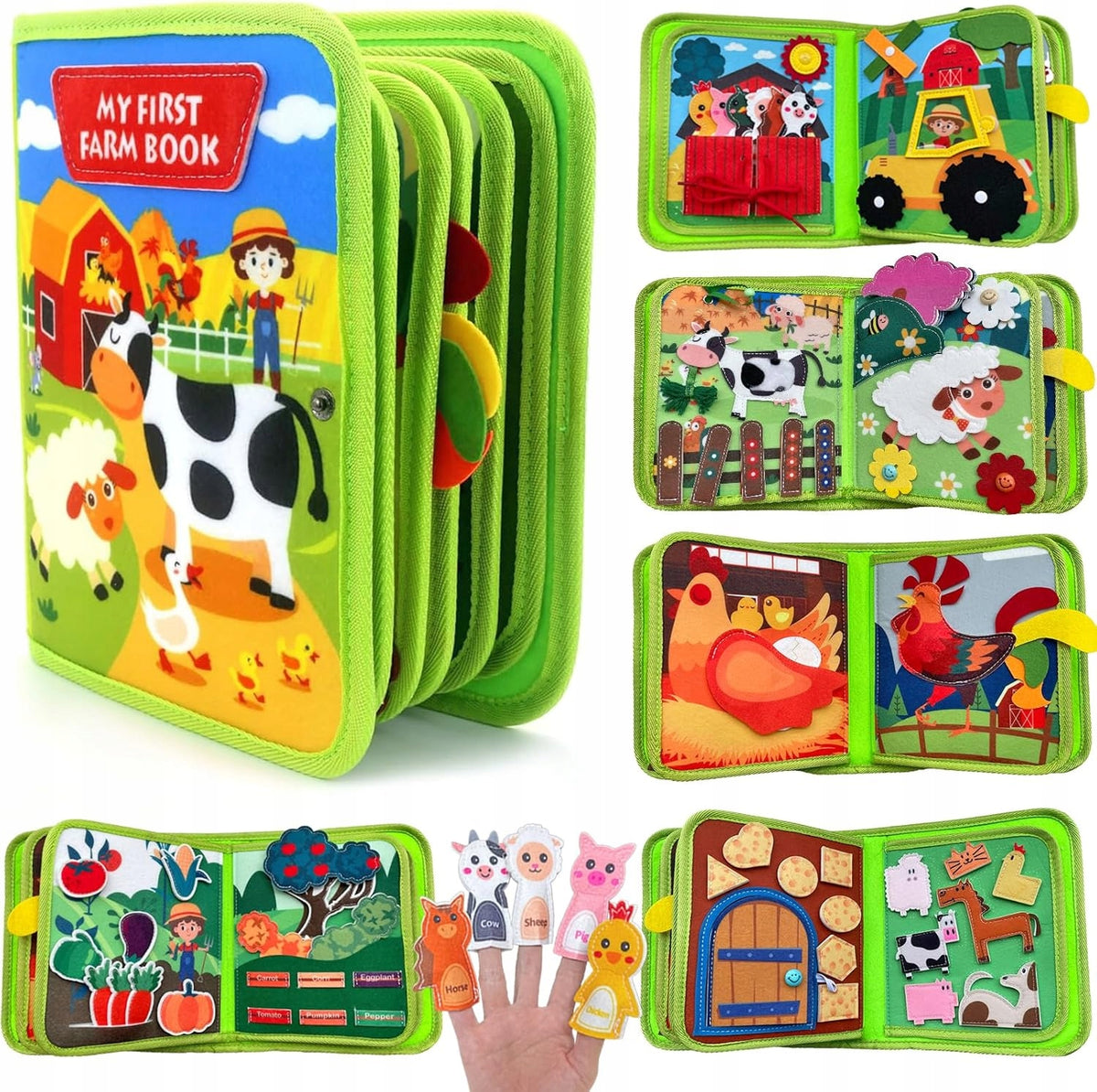 Montessori Busy Book, Quiet Book, 3D Felt Book for Car Travel Kid's age 12+ months