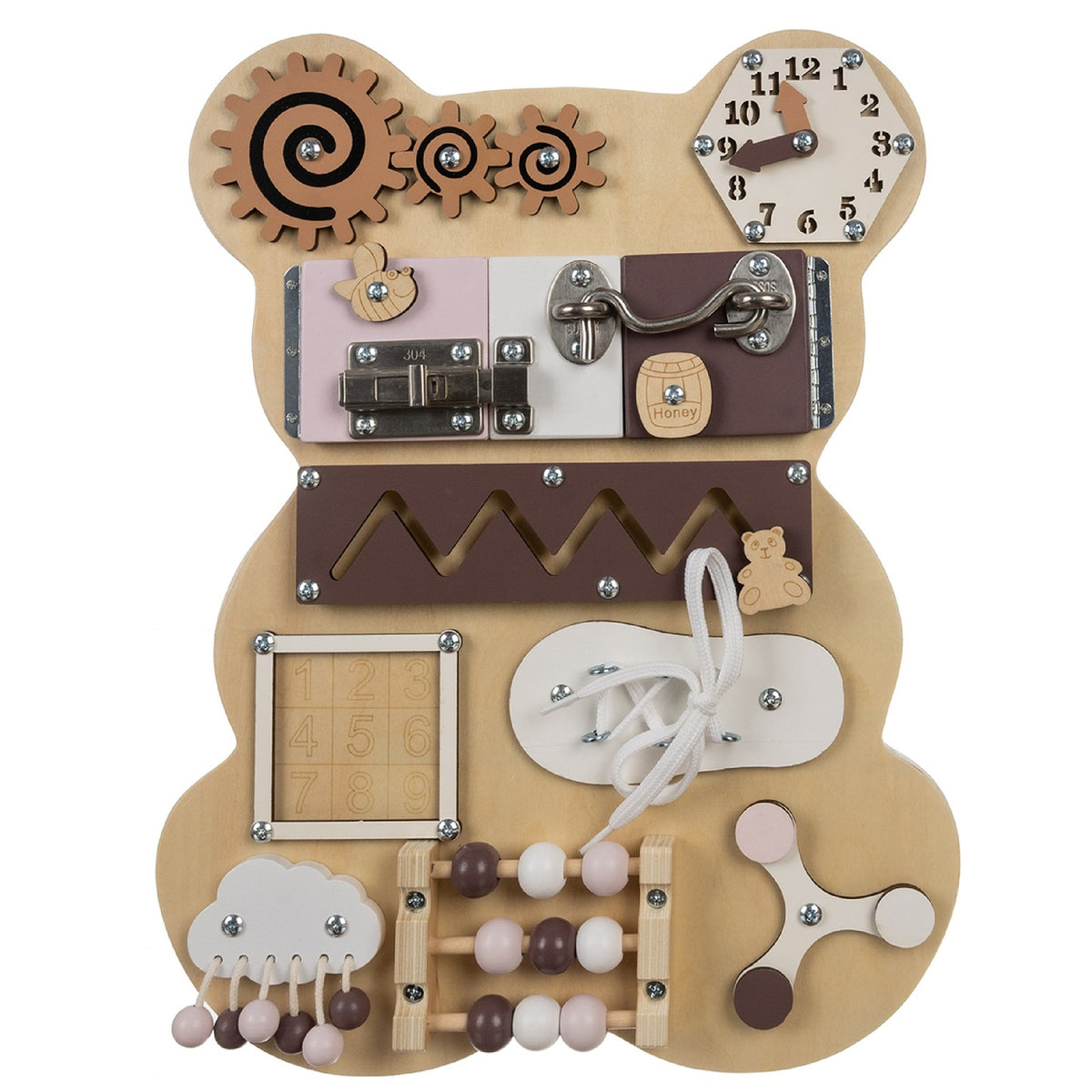Montessori Manipulation Board Bear Wooden Educational Sensory 10in1 Packaging status original
