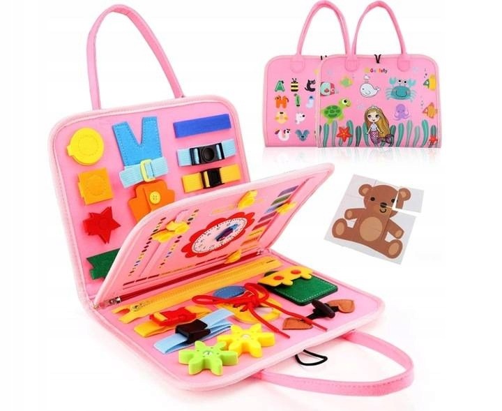 Montessori Manipulation Board Sensory Interactive Pink Book Manufacturer code Tablica Manipulacyjna Montessori Sensoryczna