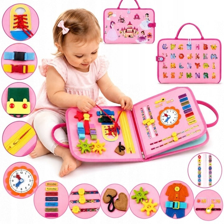 Montessori Manipulation Board Sensory Interactive Pink Book Packaging status original