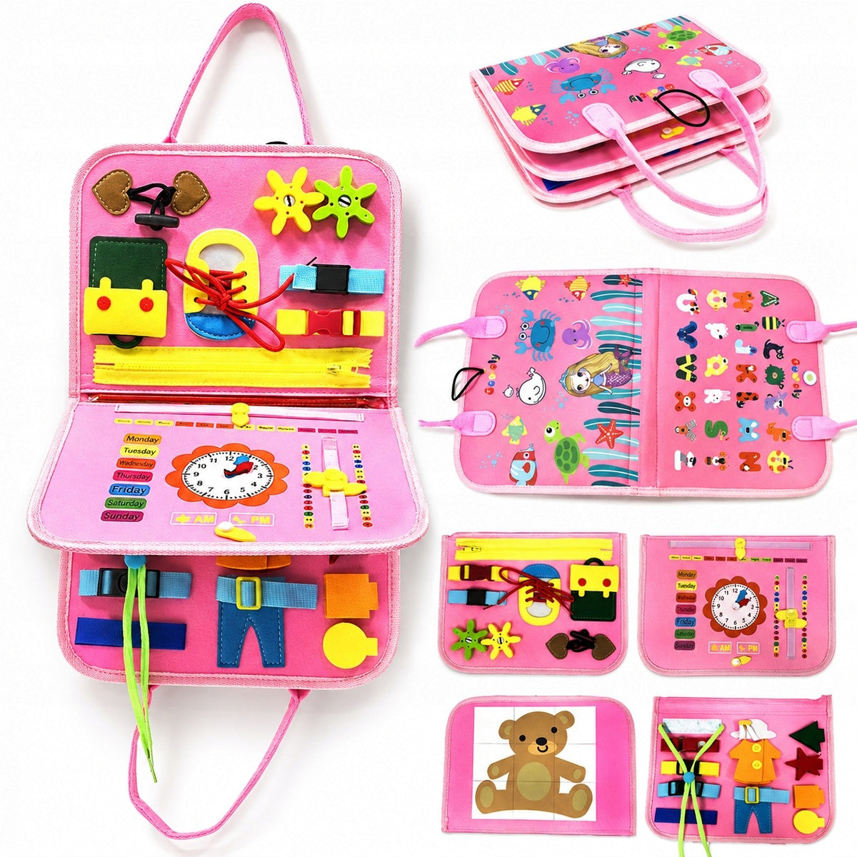 Montessori Manipulation Board Sensory Interactive Pink Book