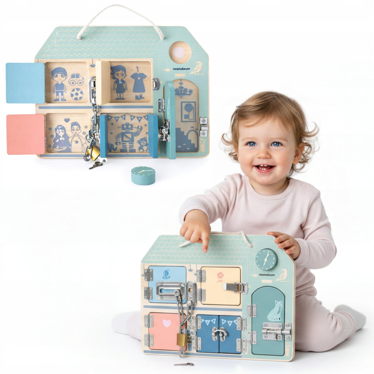 Montessori Manipulation Board Wooden Sensory House with Locks