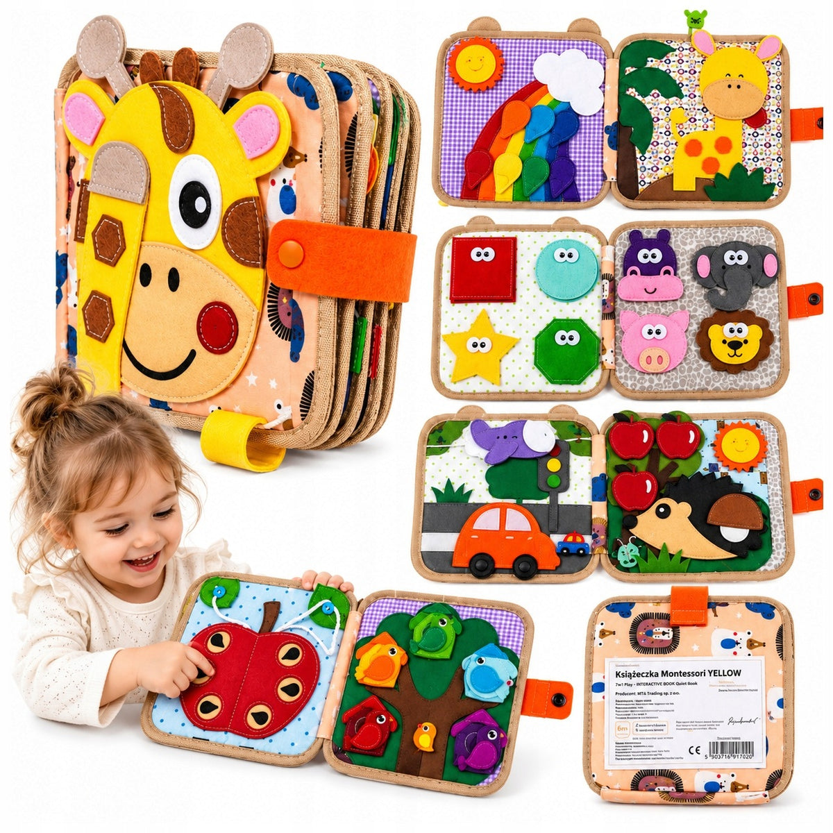 Montessori Manipulative SENSORY BOOK 12 pages fabric 21 cm