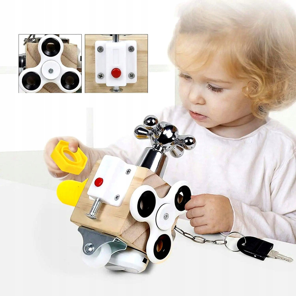 Montessori Sensory Cube Wooden Manipulation Toy for Kids Brand Monte