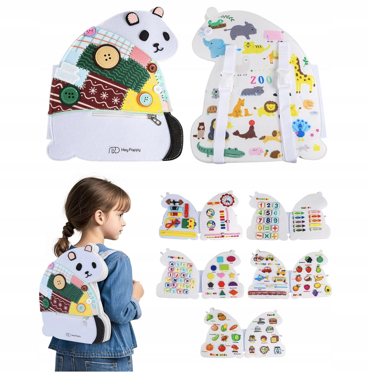 Montessori Sensory Manipulation Book Educational Board Backpack