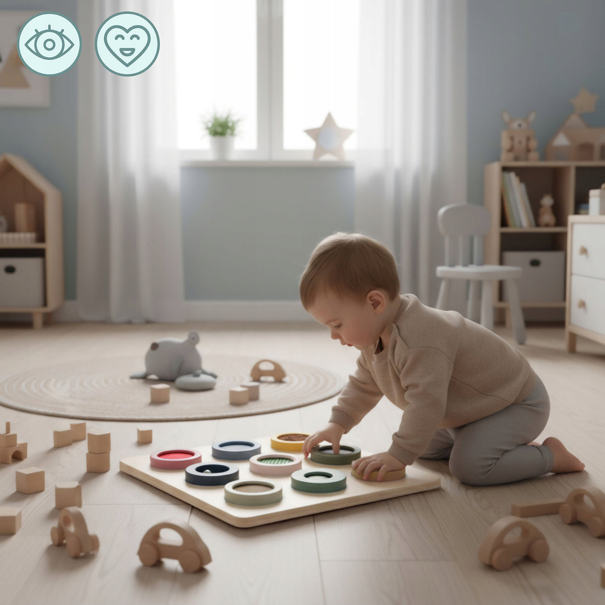 Montessori Wooden Board – 9 Textures to Practice Your Sense of Touch Manufacturer code MAM264 TOUCH BOARD