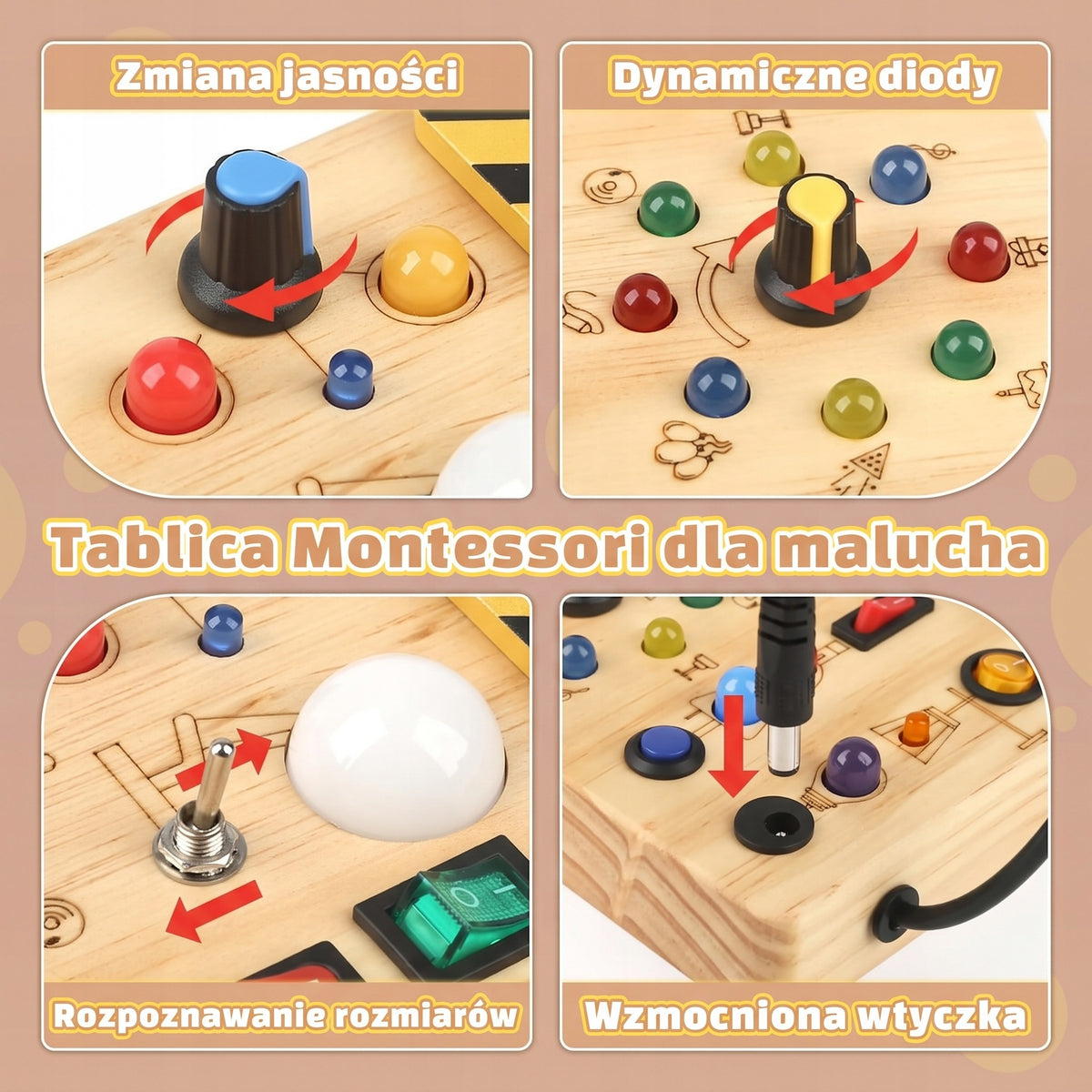 Montessori Wooden LED Manipulation Board with 10 Switches Brand no brand