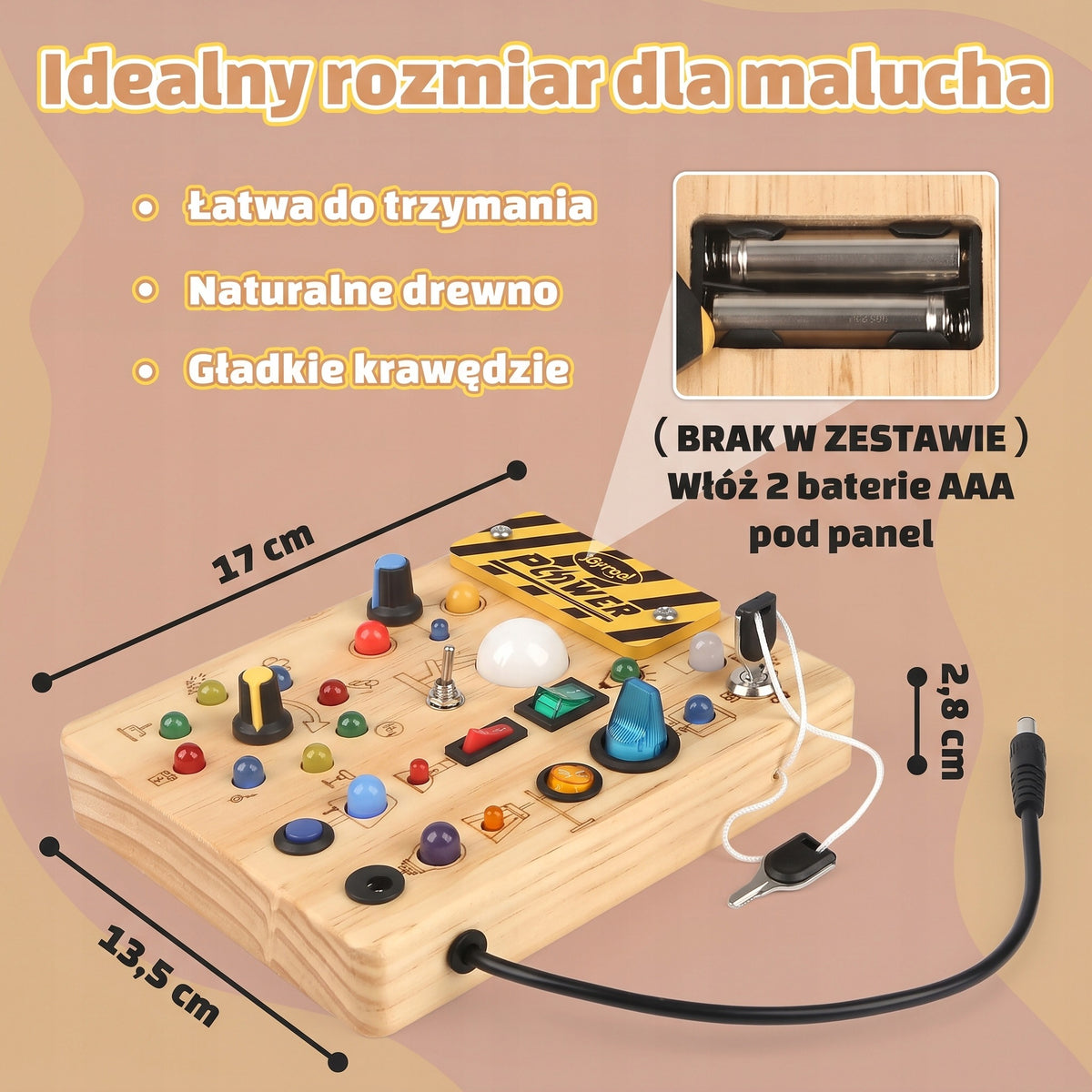 Montessori Wooden LED Manipulation Board with 10 Switches Manufacturer code TABLICA MANIPULACYJNA MONTESSOR STREFAZAKUPÓW
