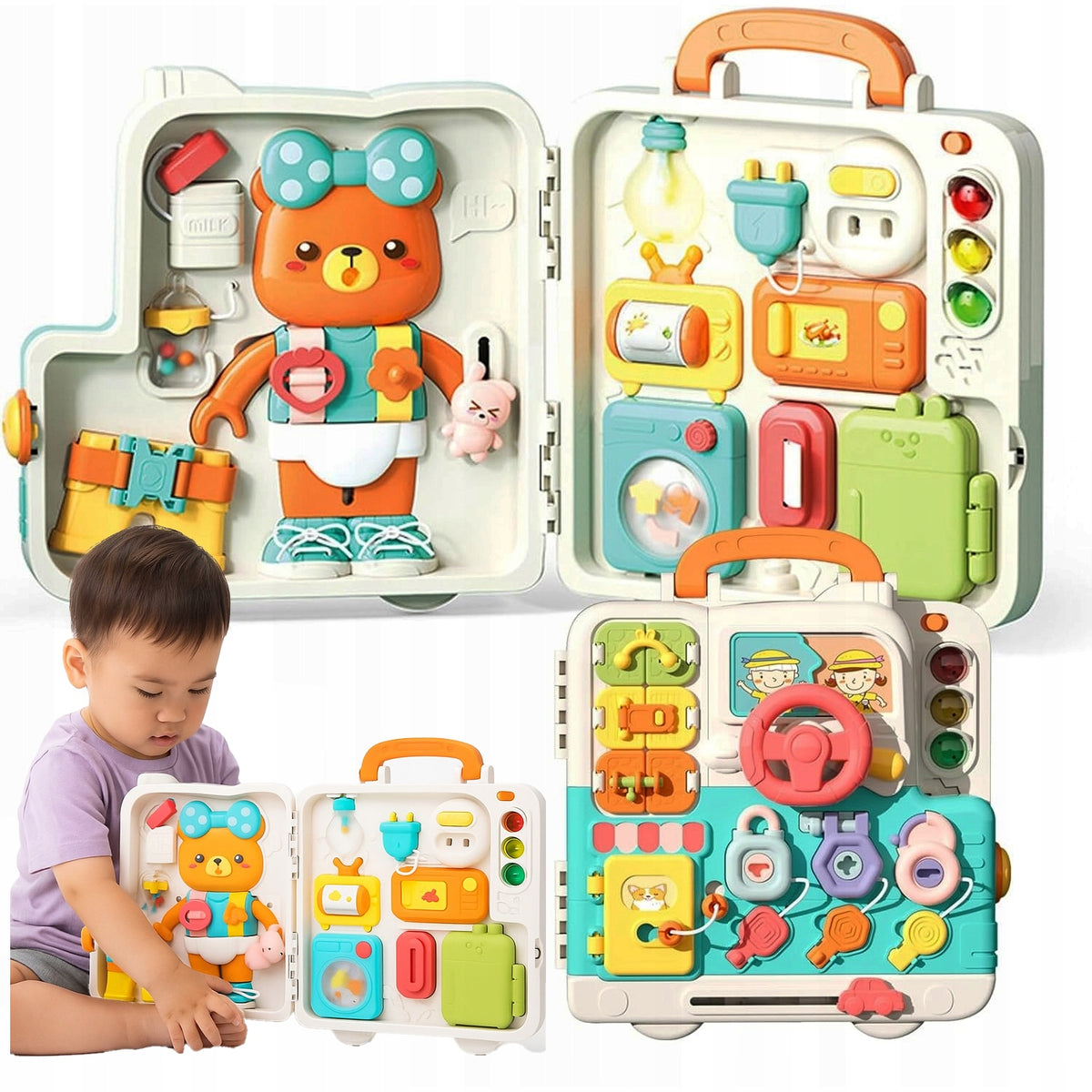Montessori educational board interactive sensory panel in case +18m