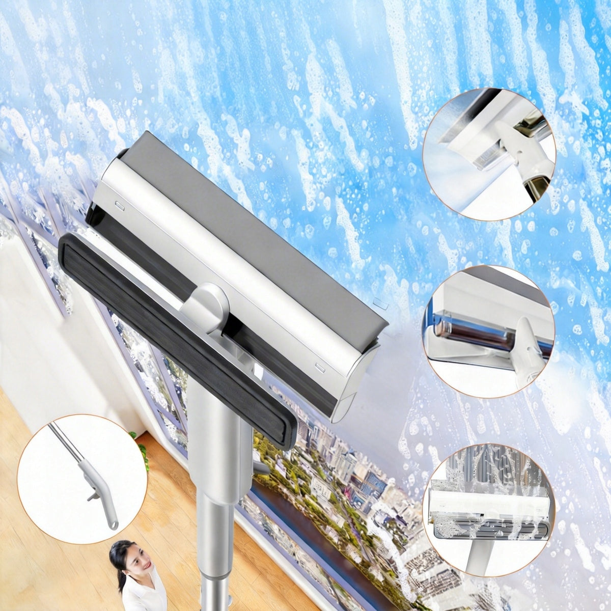 Mop with Spare Window Washer Squeegee Telescopic Pole Catch Box 2in1 Manufacturer code 4048508491964